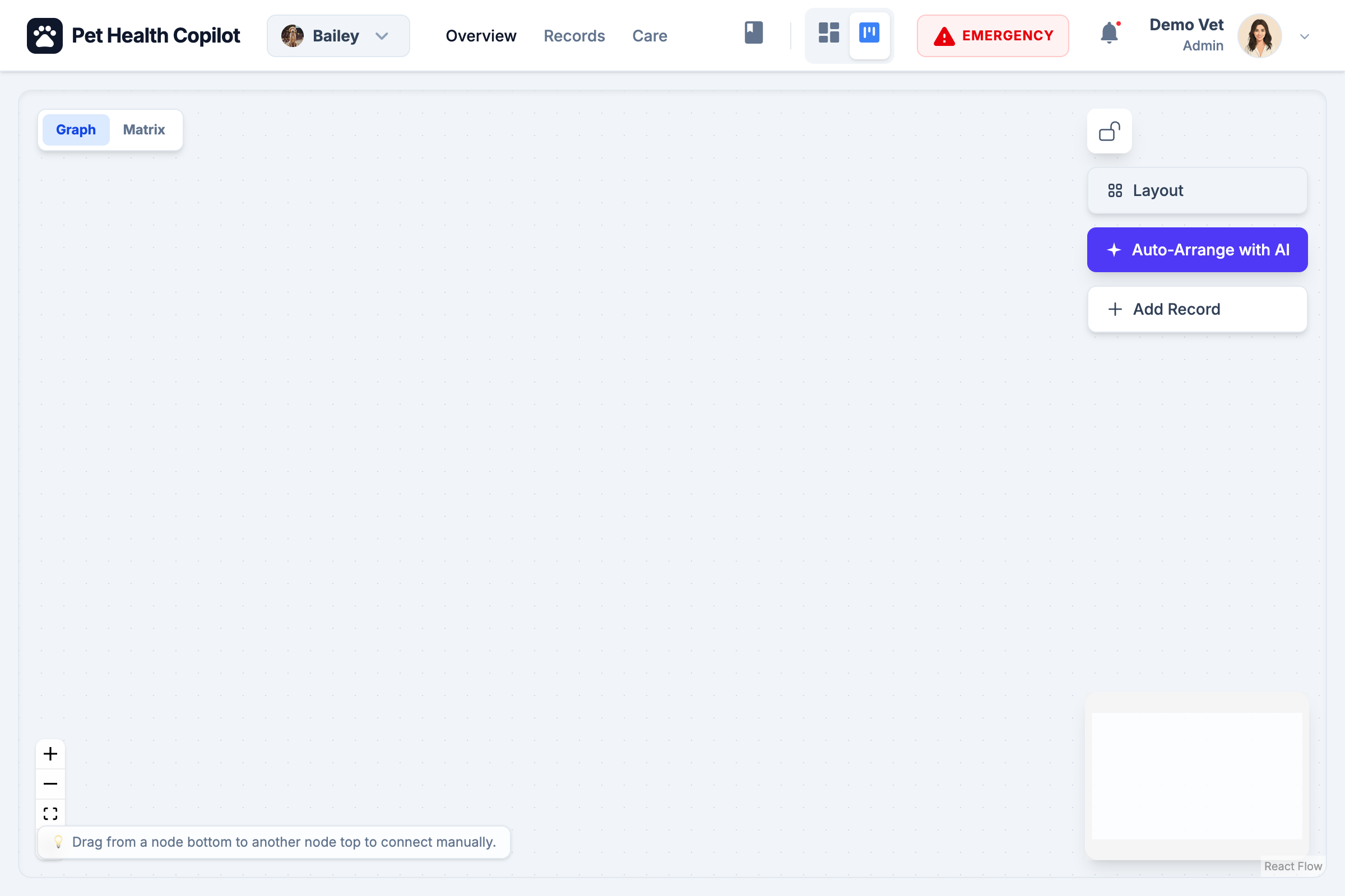 Board view with connected nodes — F-6 app screenshot